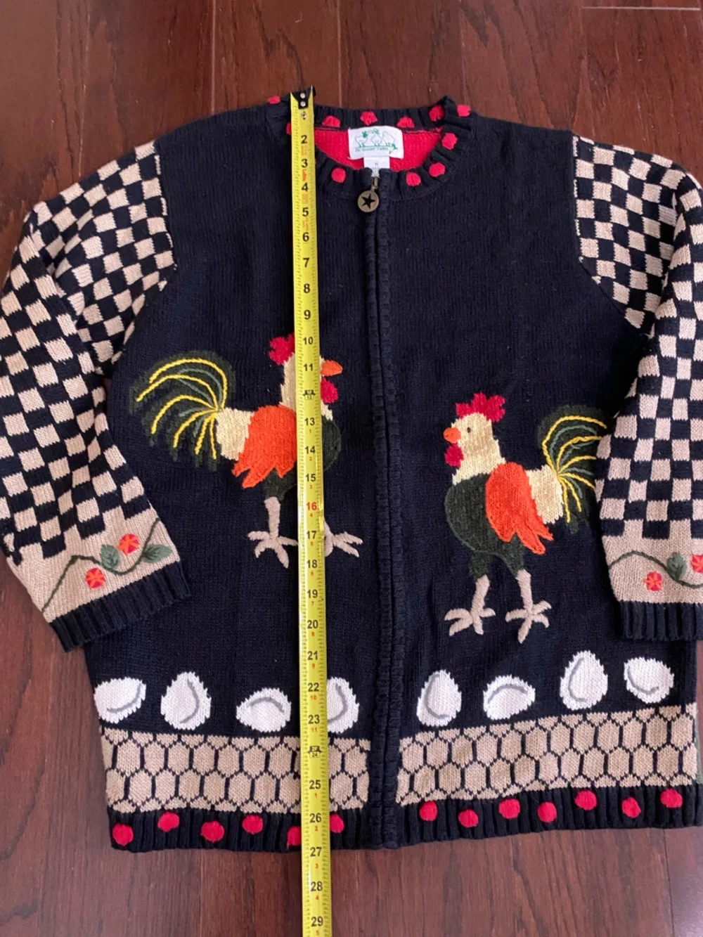 VTG 90s QUACKER FACTORY Western farm animal barn zip Embroidered Cardigan M - Picture 2 of 5